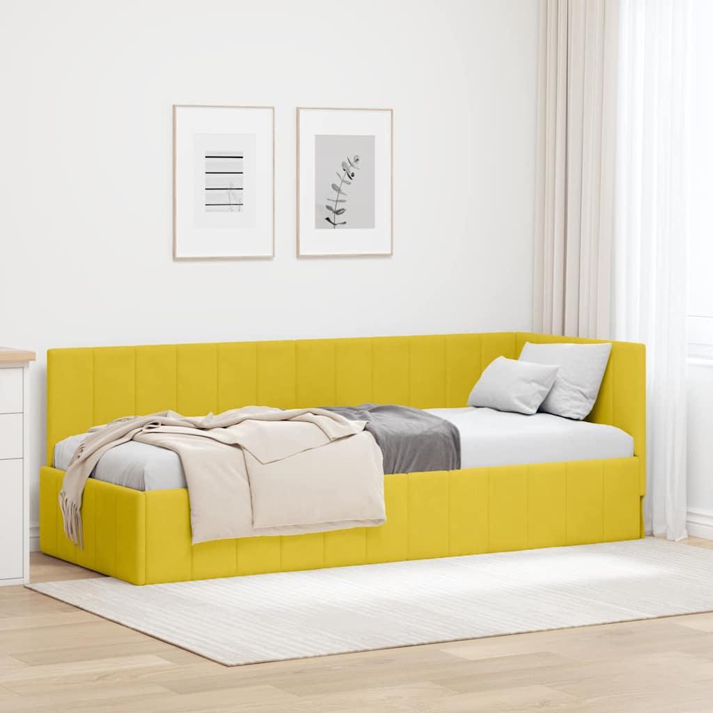 Hjørnesengramme med hovedgærde Gul 80 x 200 cm Fløjl