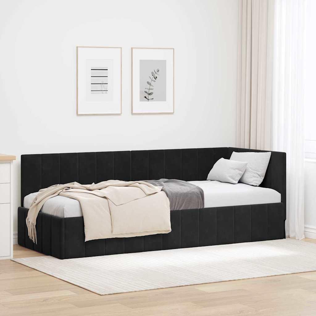Hjørnesengramme med hovedgærde Sort 80 x 200 cm Fløjl