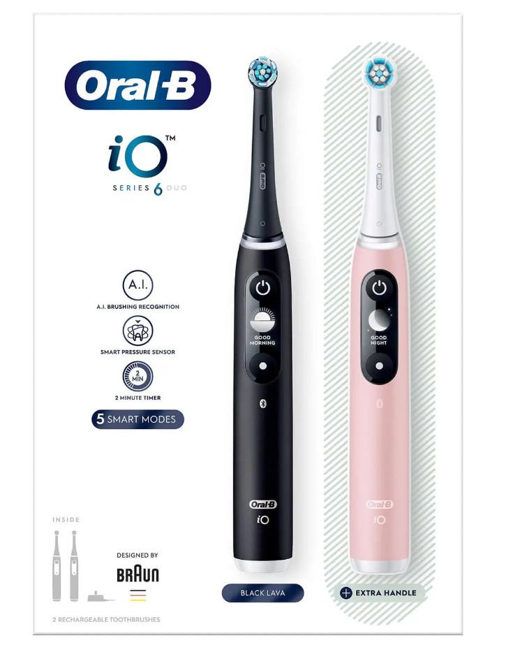 Elektrisk tandbørste Oral-B iO 6 Duo – 2 stk. (sort & lyserød)