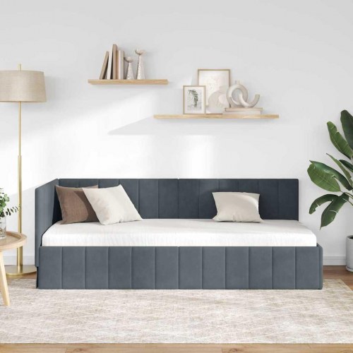 Hjørnesengramme i fløjl 80 x 200 cm - mørkegrå