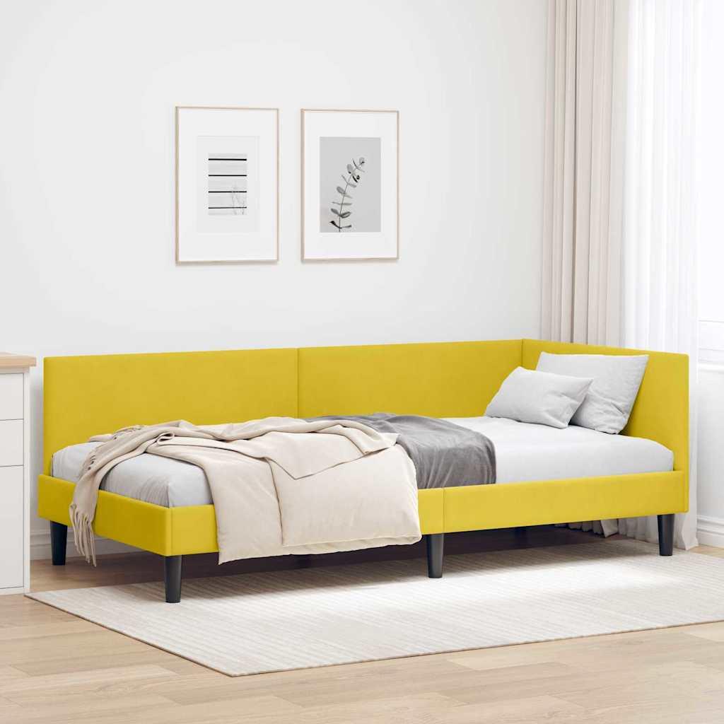 Hjørnesengramme Gul 100 x 200 cm Velour og konstrueret træ