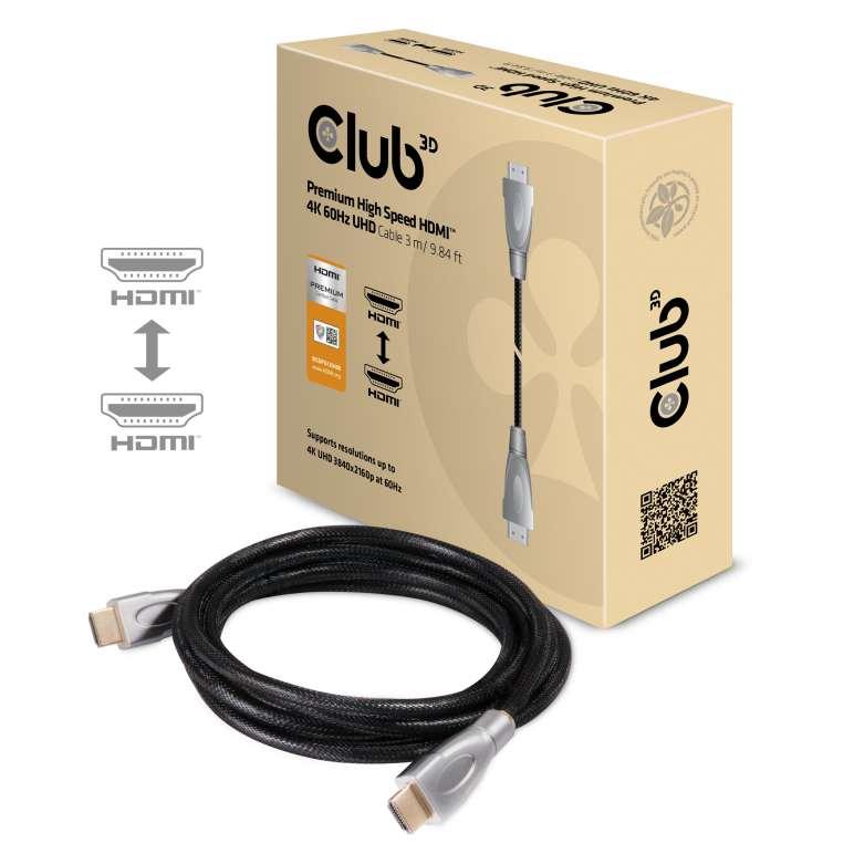 HDMI kabel 3 m - Club 3D Premium High Speed 4K 60 Hz (sort) billede