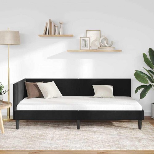 Hjørnesengramme i sort fløjl 100 x 200 cm