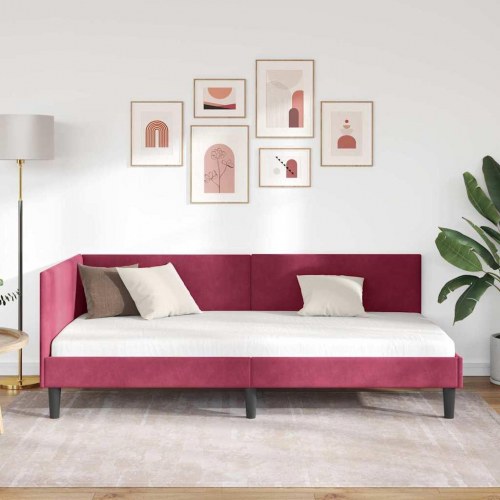 Hjørnesengramme vinrød 100 x 200 cm - fløjl