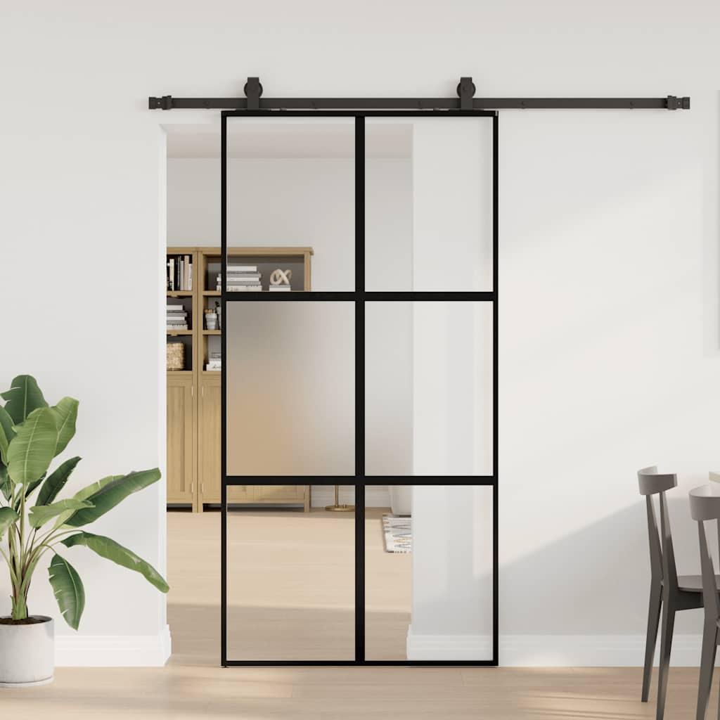 Skydedør med hardwaresæt 102,5x205 cm hærdet glas sort