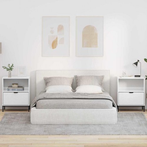 Sengeborde 2 stk Hvid højglans 49 x 36 x 61 cm Konstrueret træ