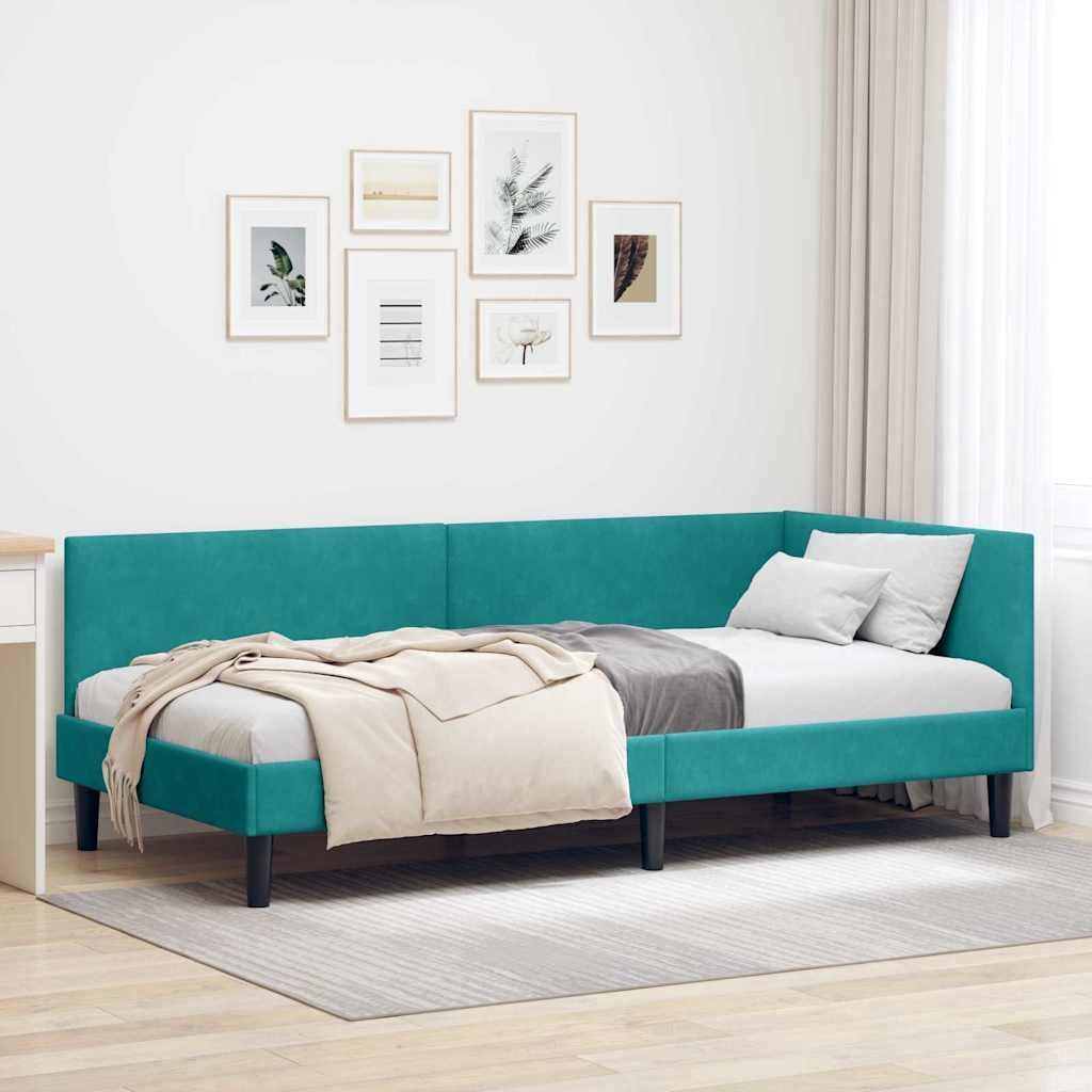 Hjørnesengramme Turkis 90 x 190 cm Velour og konstrueret træ
