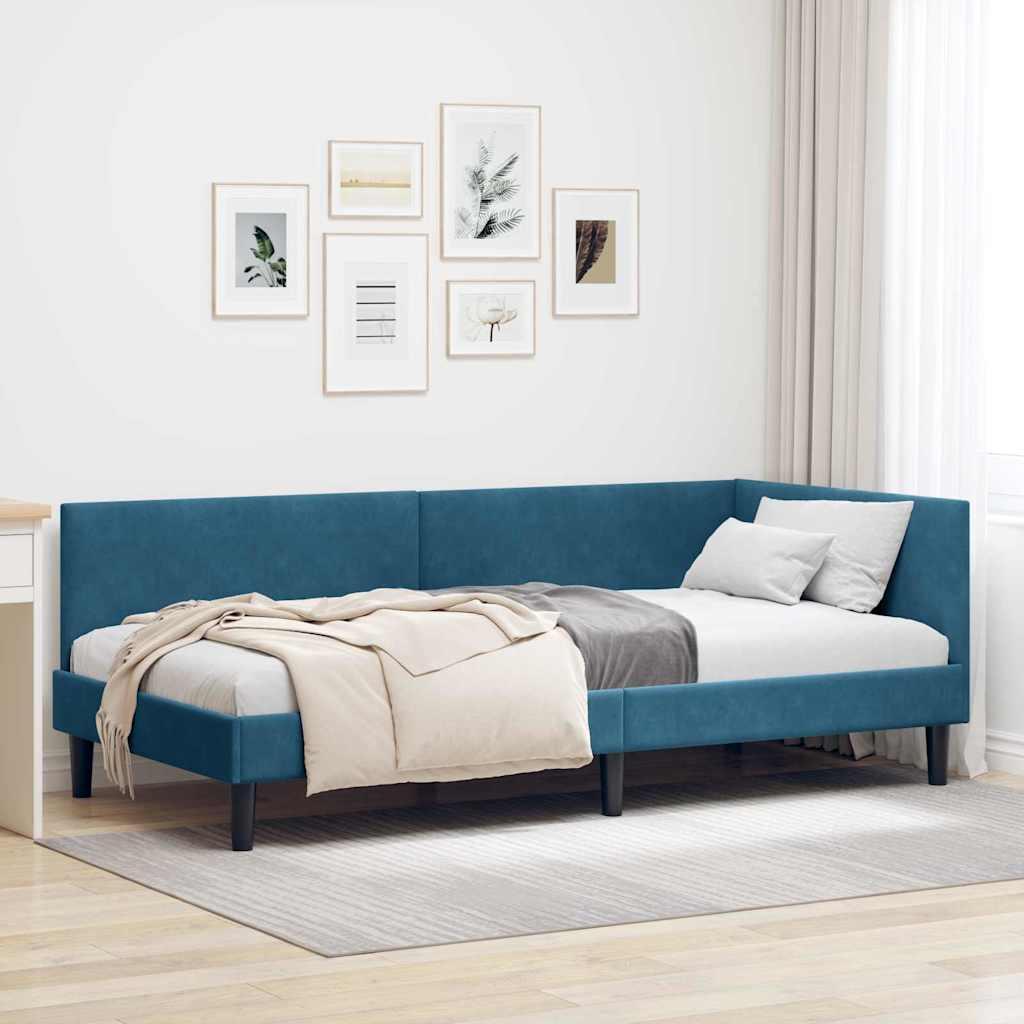 Hjørnesengramme Andet Blå 90 x 190 cm Velour og konstrueret træ