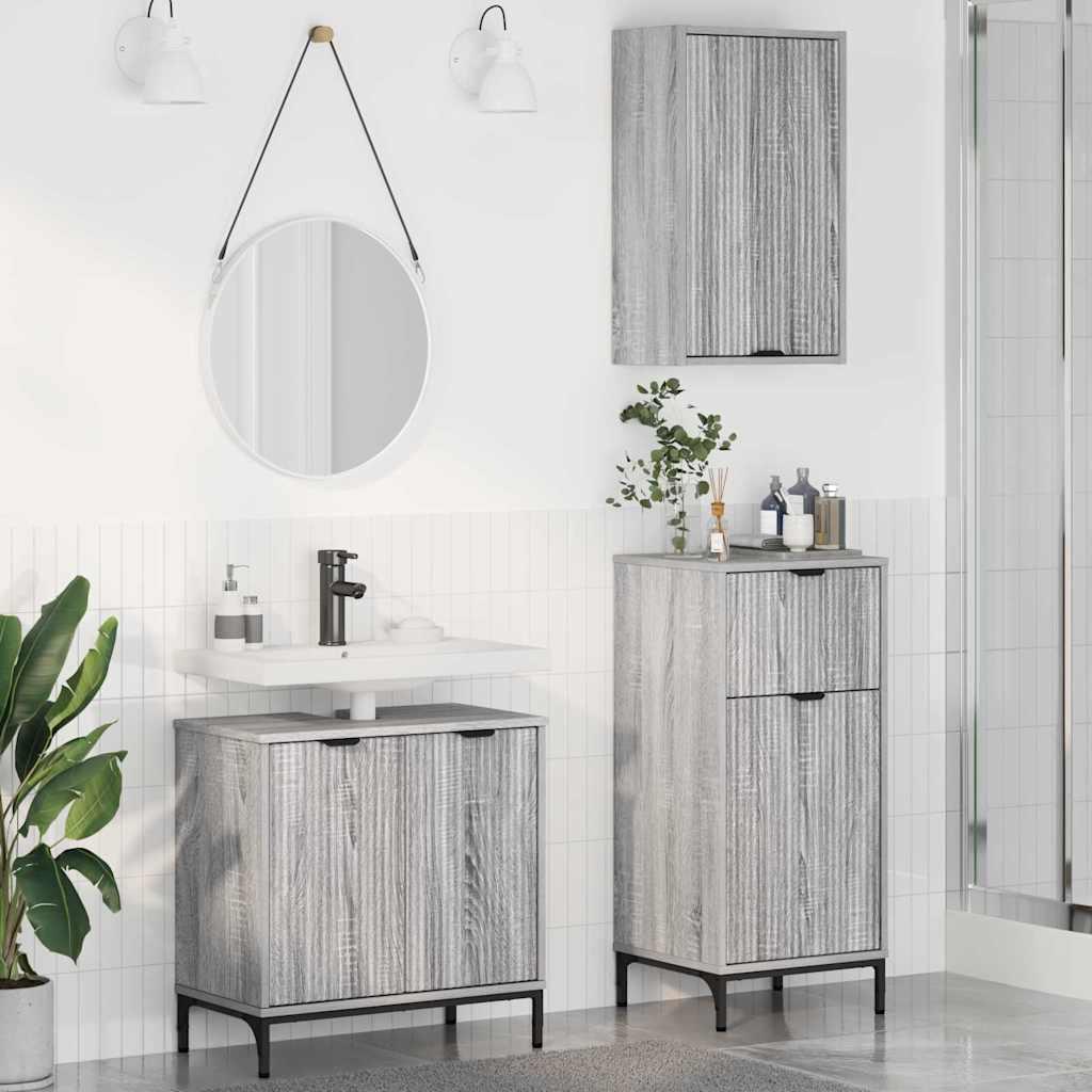 Badeværelsesmøbel sæt 3 stk Grå sonoma-eg 39.5 x 36 x 88 cm