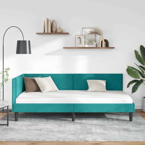 Hjørnesengramme 80 x 200 cm - turkis fløjl