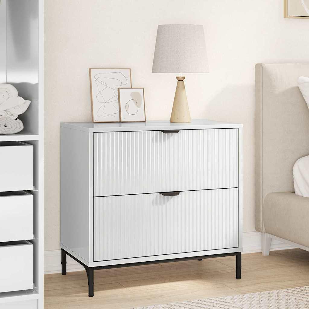 Sengebord Med Skuffe 63.5 X 36 X 61 Cm Konstrueret Træ - Hvid højglans