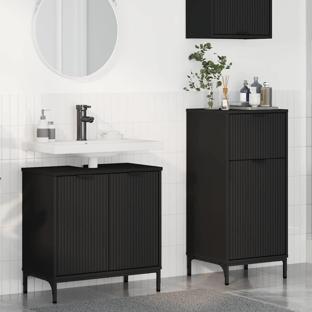 Badeværelsesmøbel sæt med skuffe 2 stk Sort 39.5 x 36 x 88 cm