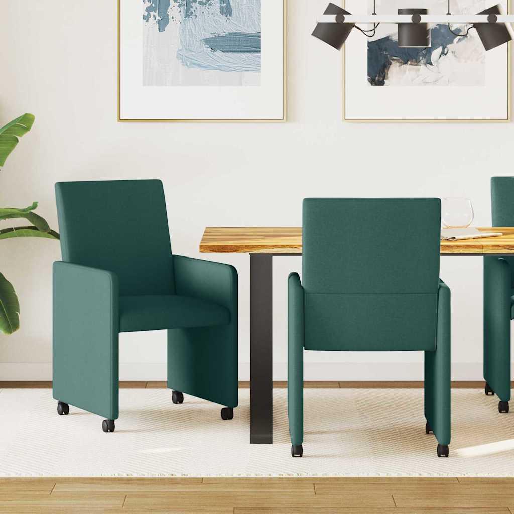Spisestole med hjul 2 stk Mørkegrøn 57 x 66 x 94 cm Stof
