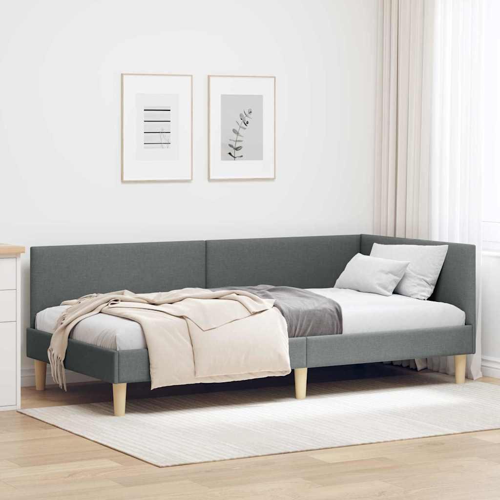 Hjørnesengramme Andet Mørkegrå 100 x 200 cm Stof og Ingeniørtræ