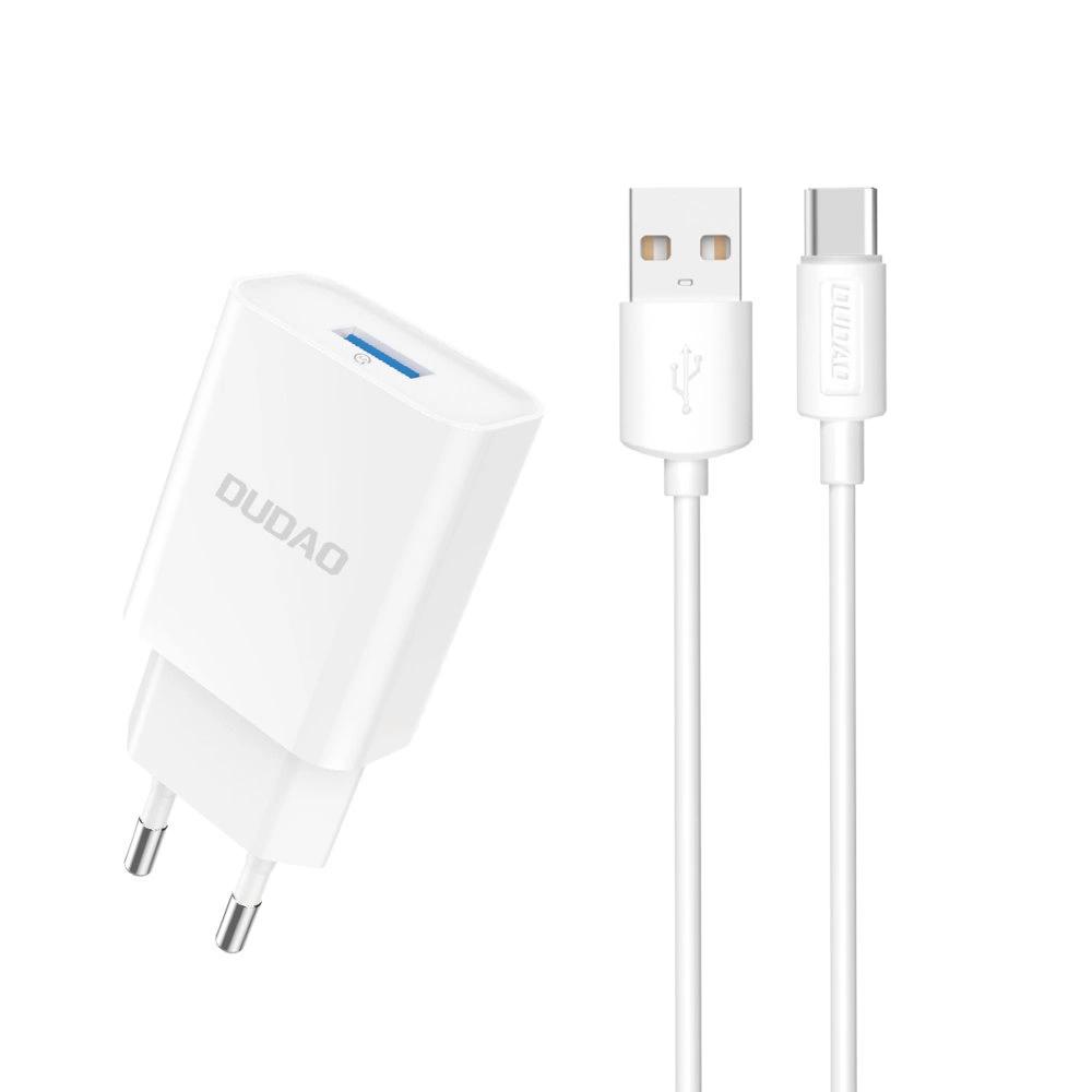 Vægoplader 10 W med USB-A + USB-C kabel - Dudao A4EU (hvid) billede