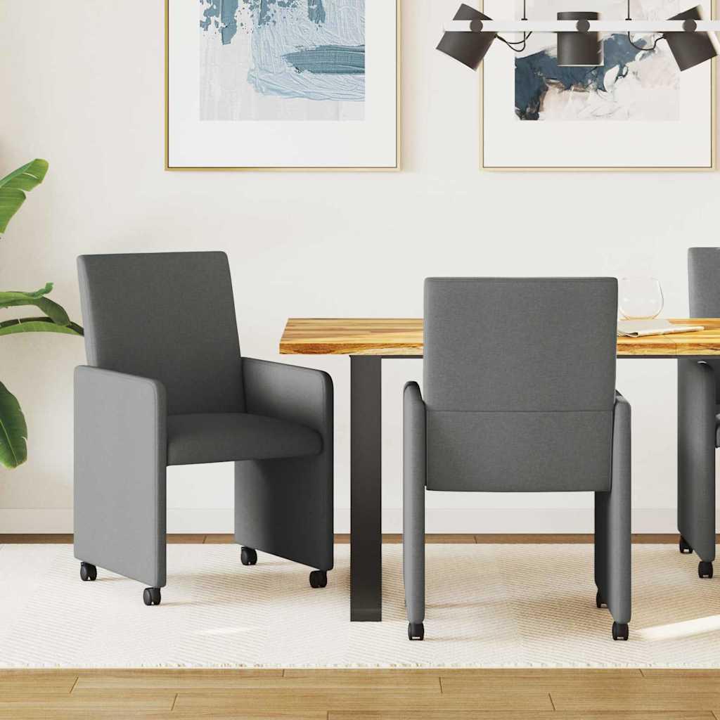 Spisestole med hjul 2 stk Mørkegrå 57 x 66 x 94 cm Stof