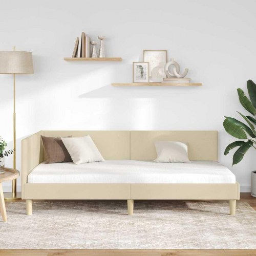 Hjørnesengramme i creme stof 90 x 200 cm