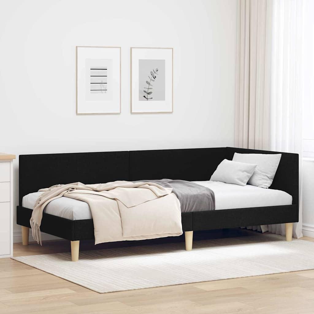 Hjørnesengramme Andet Sort 90 x 190 cm Stof og Ingeniørtræ