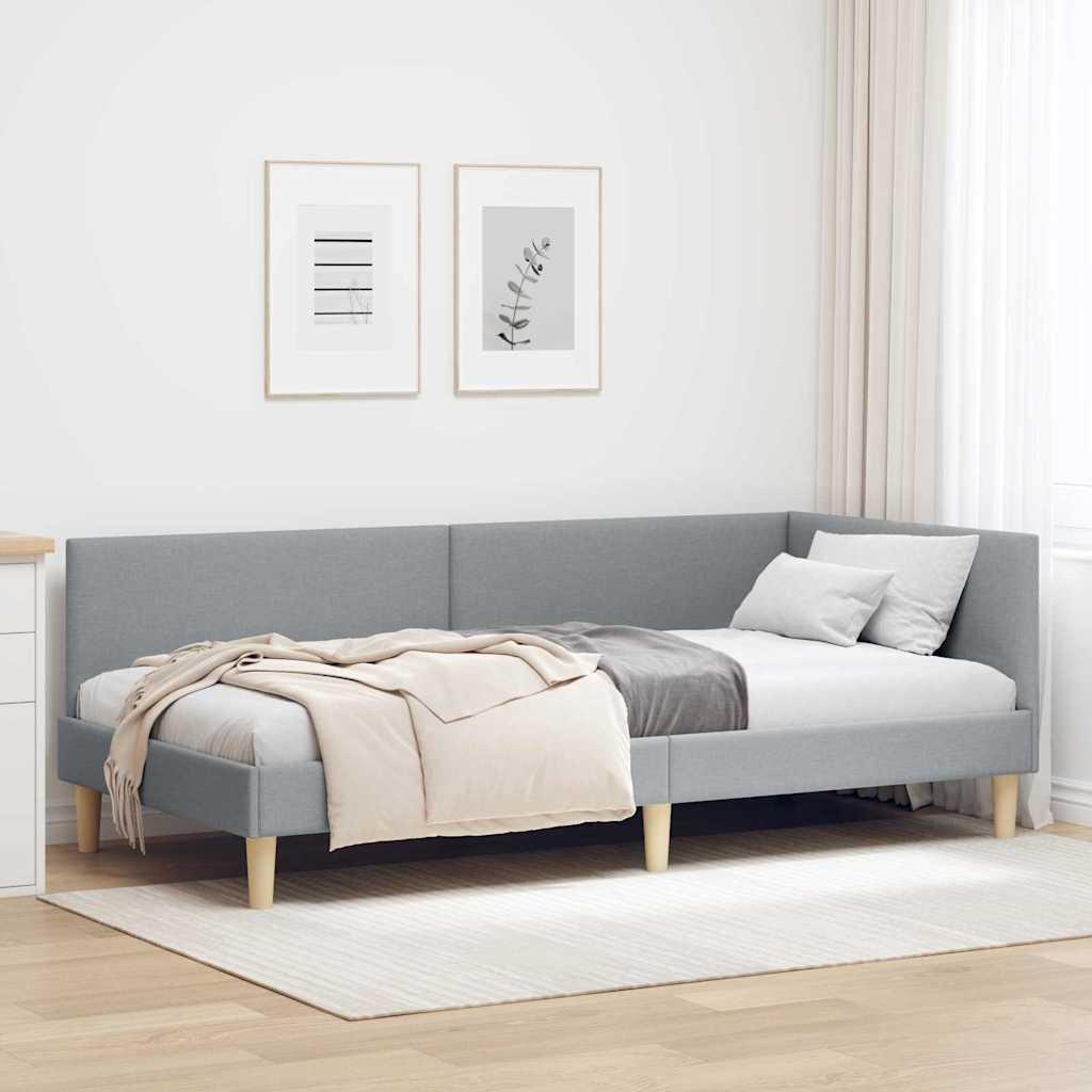 Hjørnesengramme Andet Lysegrå 90 x 190 cm Stof og Ingeniørtræ