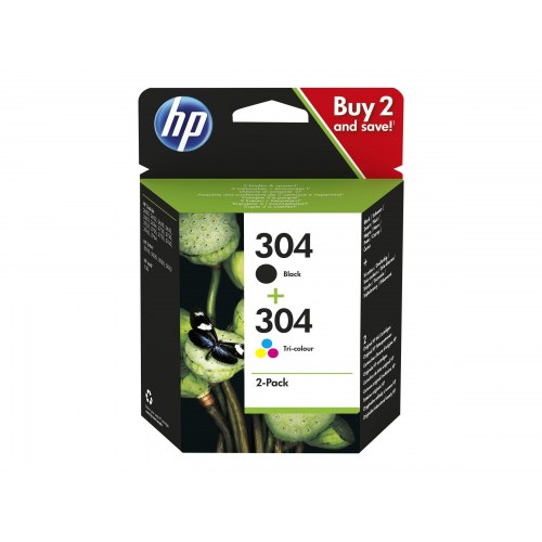 Blækpatroner HP 304 – sort (pigment) + farve – 2-pak