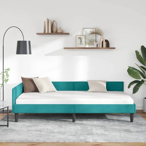 Hjørnesengramme 100 x 200 cm i fløjl - turkis