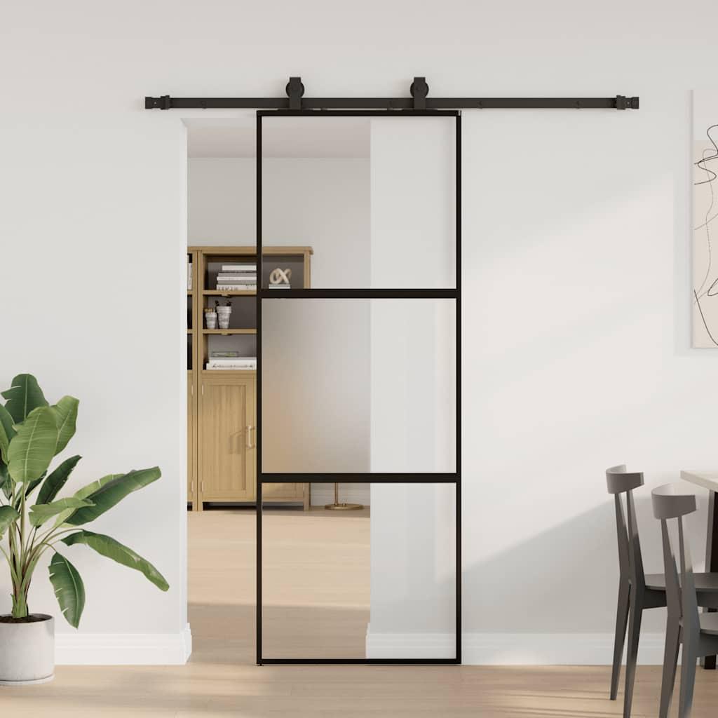 Skydedør i hærdet glas med hardwaresæt 76×205 cm - sort