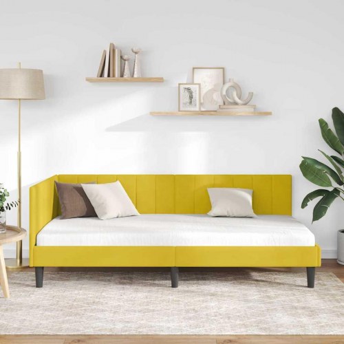 Hjørnesengramme i gul fløjl 90 x 200 cm