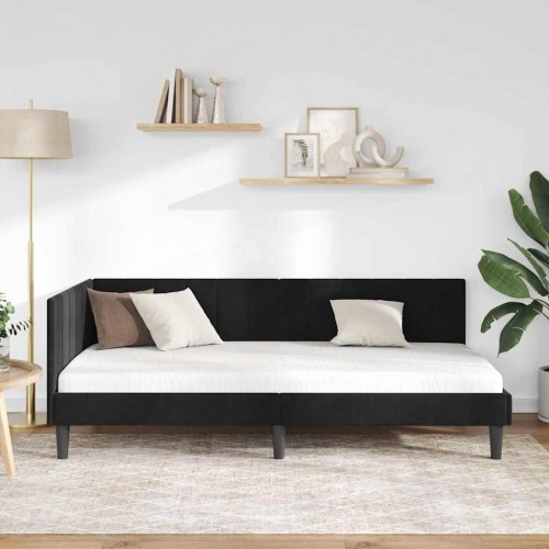 Hjørnesengramme i fløjl 90 x 200 cm - sort