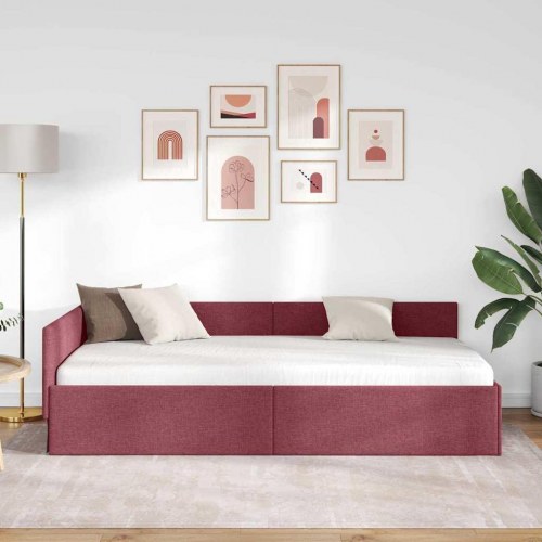 Hjørnesengramme i stof - vinrød 90 x 200 cm