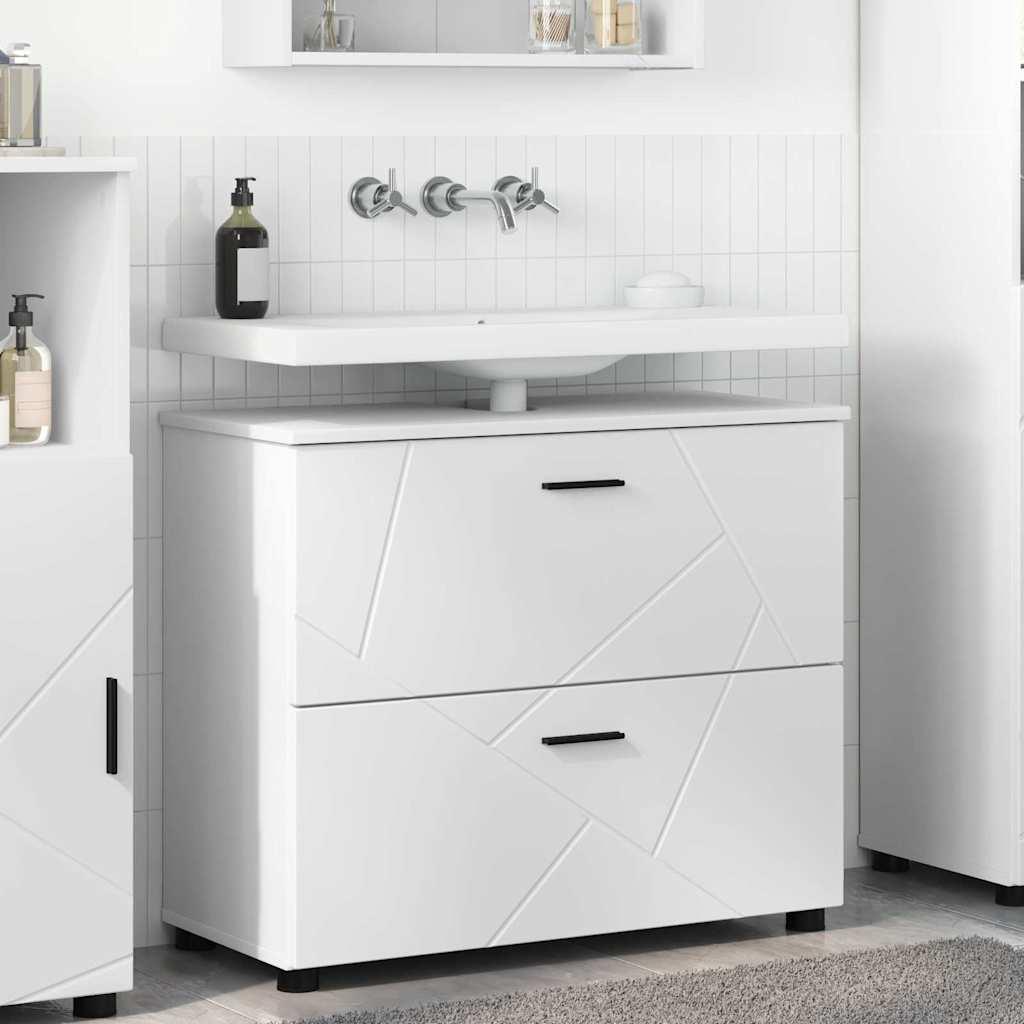 Badeværelsesskab - hvid, 76,5 × 35 × 64 cm, konstrueret træ med metalben