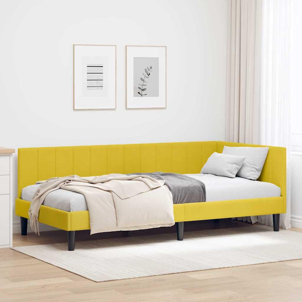 Hjørnesengramme med hovedgærde Gul 90 x 190 cm Fløjl