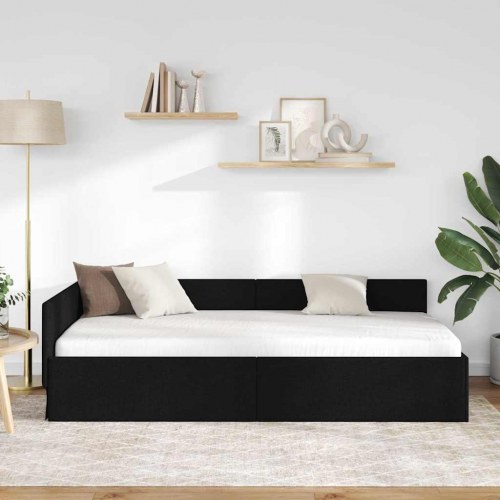 Hjørnesengramme i sort stof - 90 x 190 cm