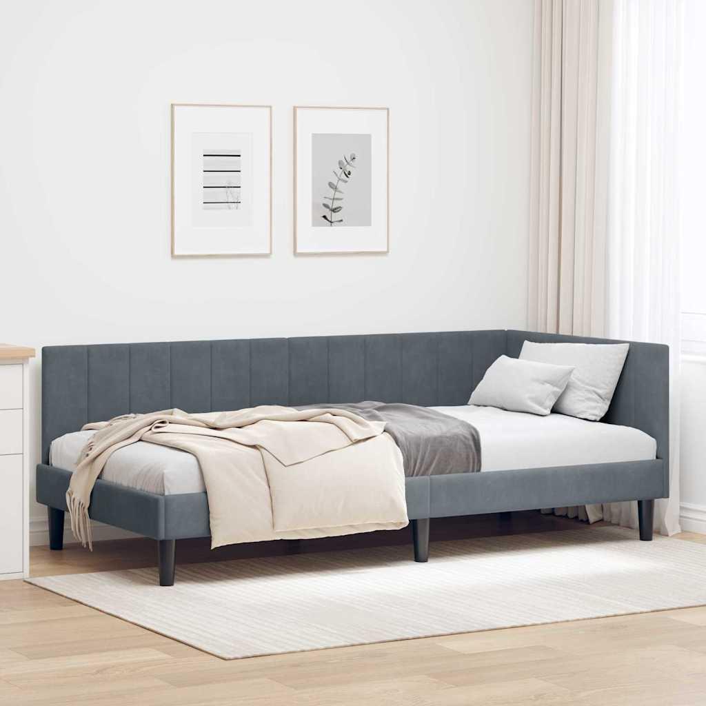 Hjørnesengramme med hovedgærde Mørkegrå 90 x 190 cm Fløjl
