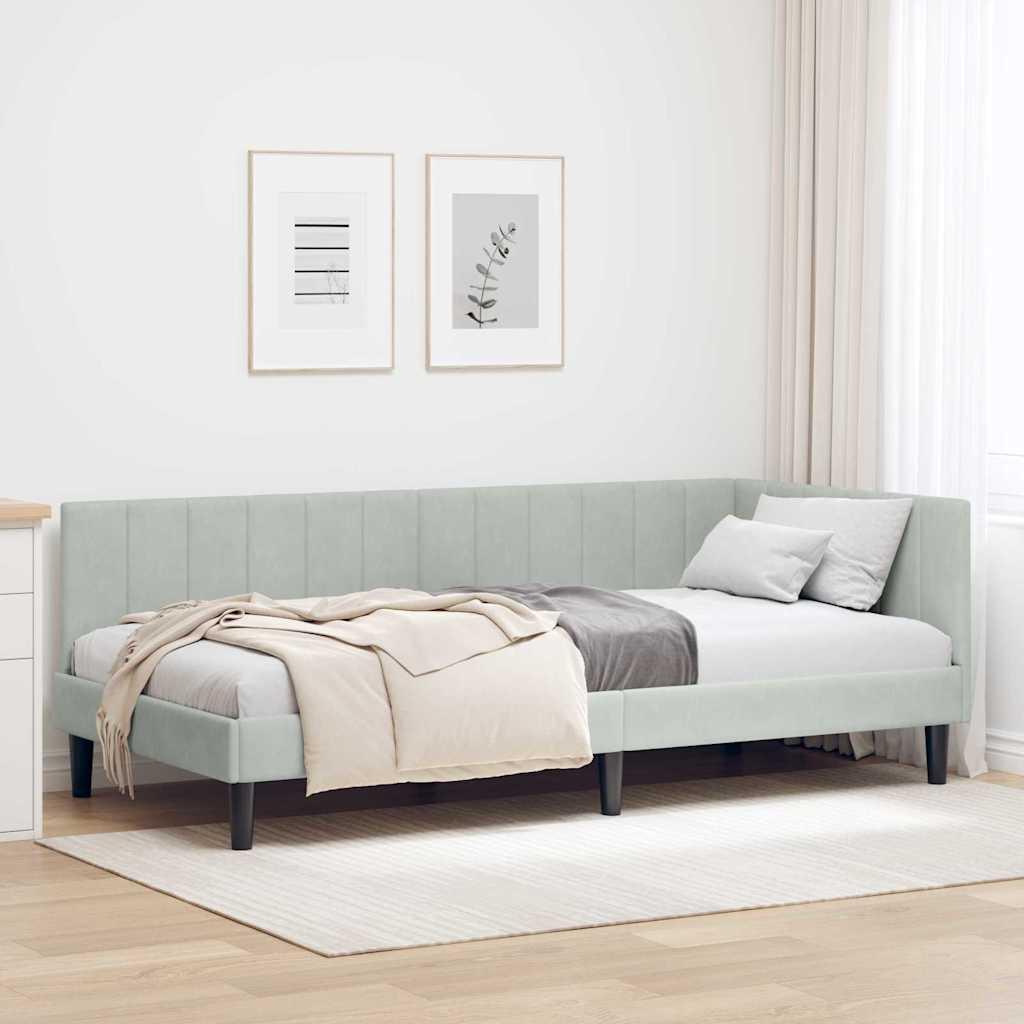 Hjørnesengramme med hovedgærde Lysegrå 90 x 190 cm Fløjl