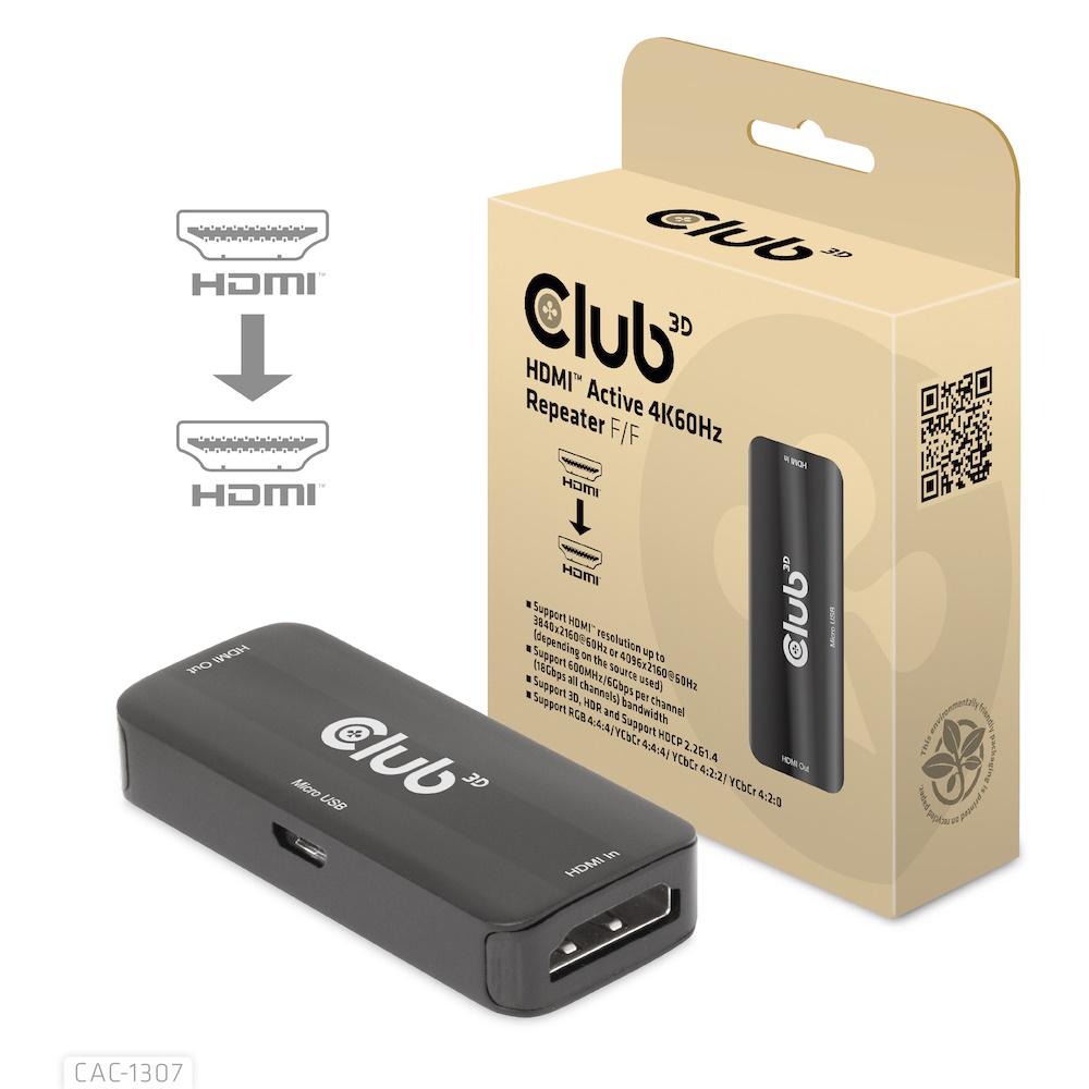 HDMI repeater 4K 60 Hz - Club3D aktiv hun til hun billede