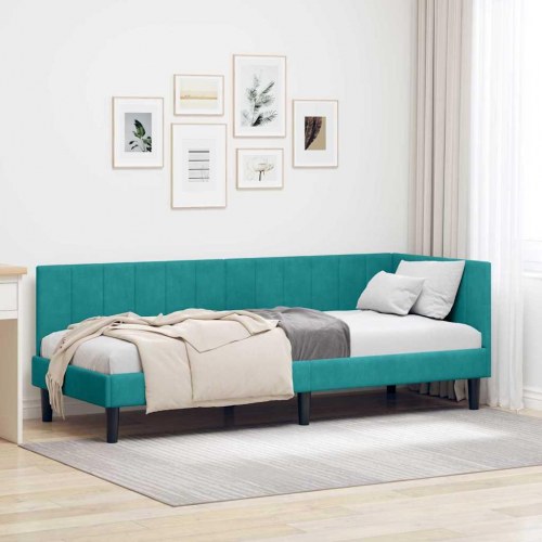 Hjørnesengramme 80 x 200 cm i turkis fløjl