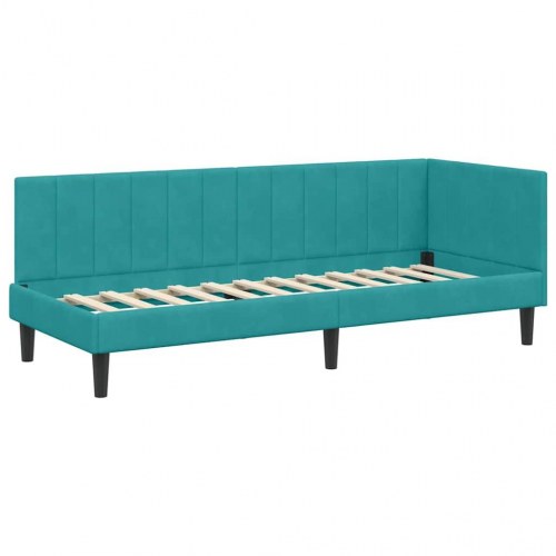 Hjørnesengramme 80 x 200 cm i turkis fløjl