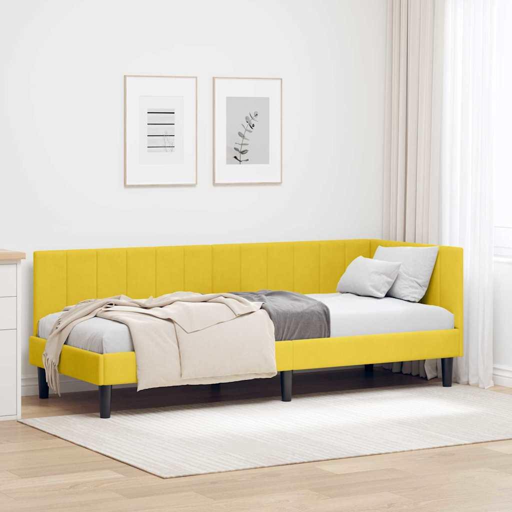 Hjørnesengramme med hovedgærde Gul 80 x 200 cm Fløjl