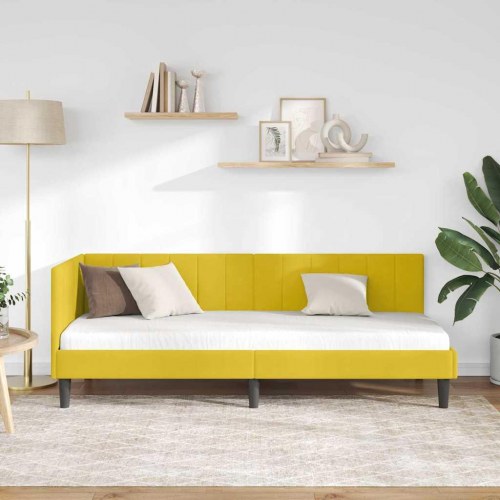 Hjørnesengramme 80 x 200 cm i gul fløjl