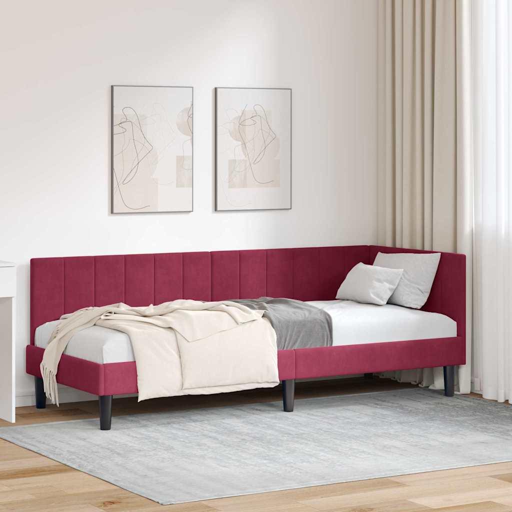 Hjørnesengramme med hovedgærde Vinrød 80 x 200 cm Fløjl
