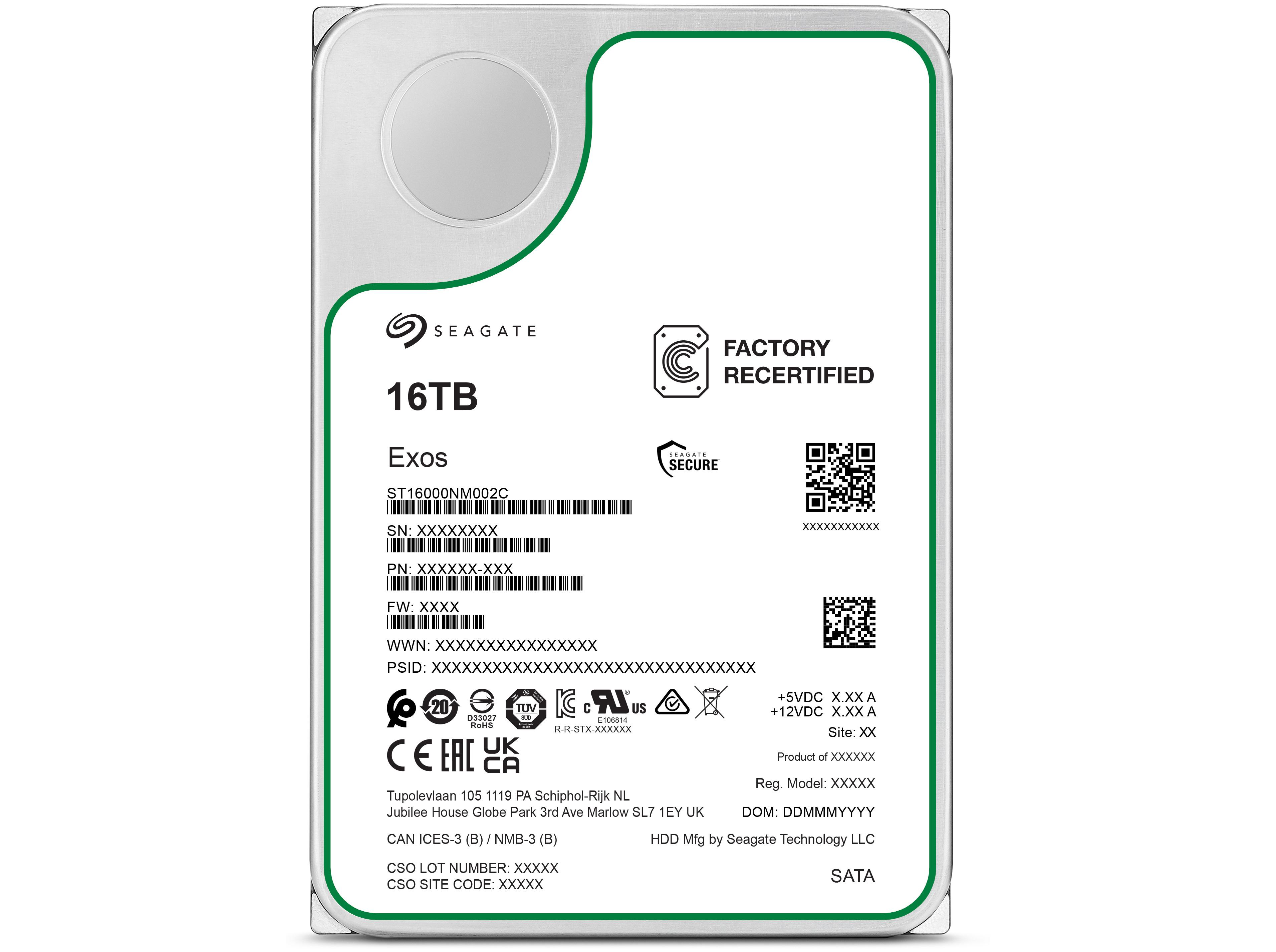 Harddisk Seagate Exos 16 TB 3,5" SATA 7200 rpm - Factory Refurbished billede