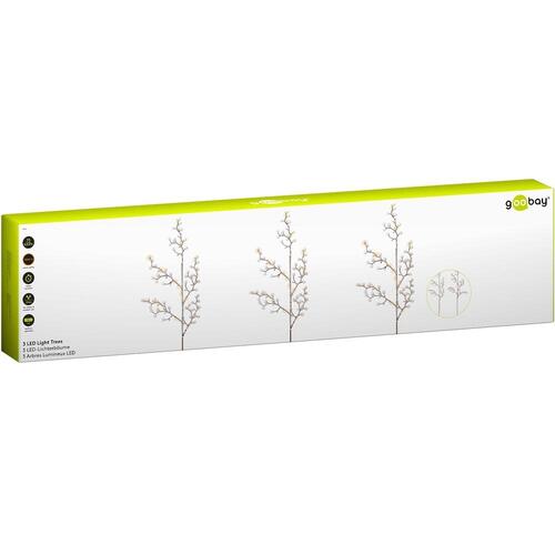 Lystræer med LED – Goobay 3 stk., 75 LED, varm hvid 3000K, inde/udendørs, batteri
