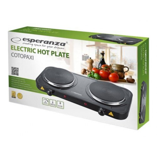 Dobbelt el-varmeplade – Esperanza Cotopaxi, 2 kW, sort