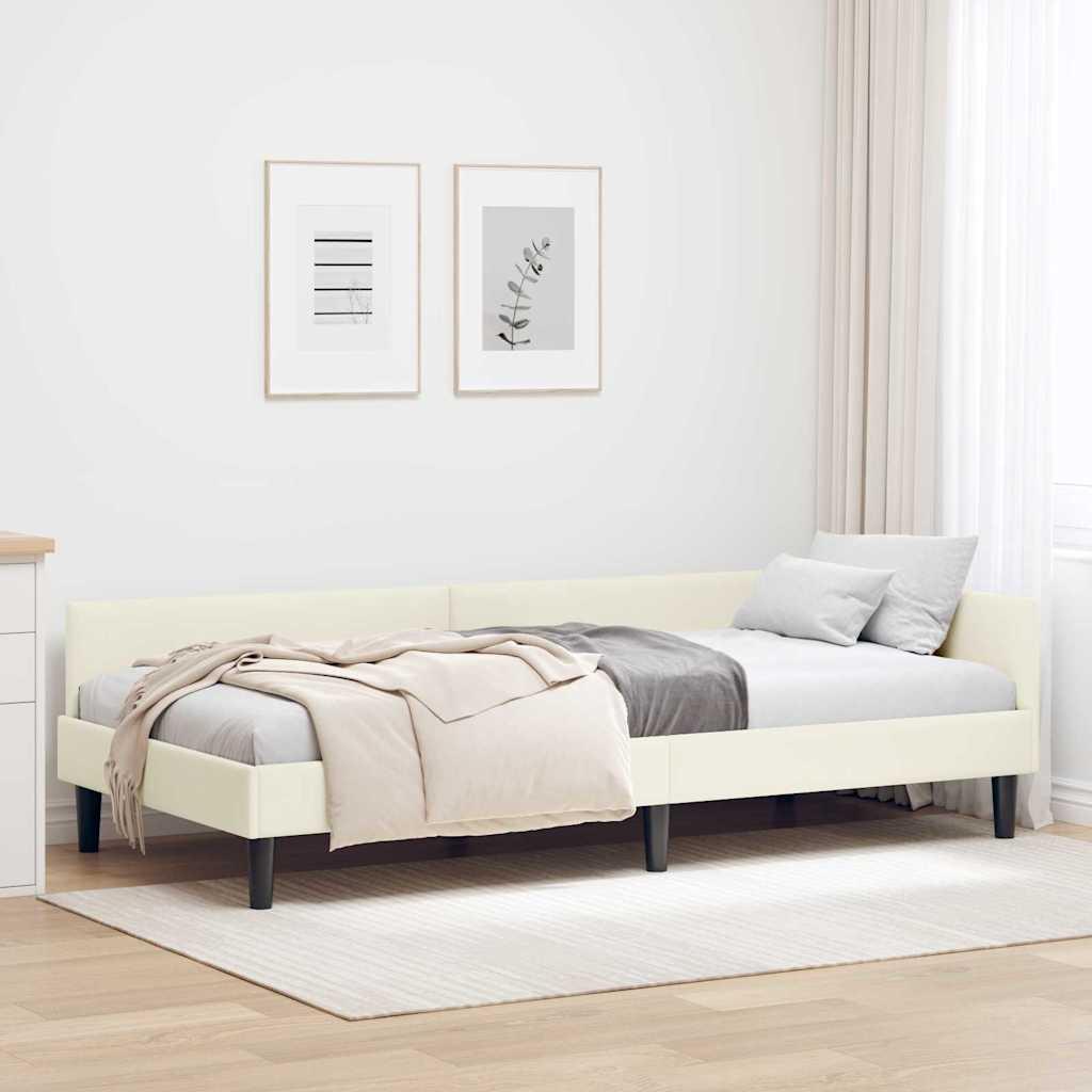 Hjørnesengramme Creme 100 x 200 cm Velour og konstrueret træ