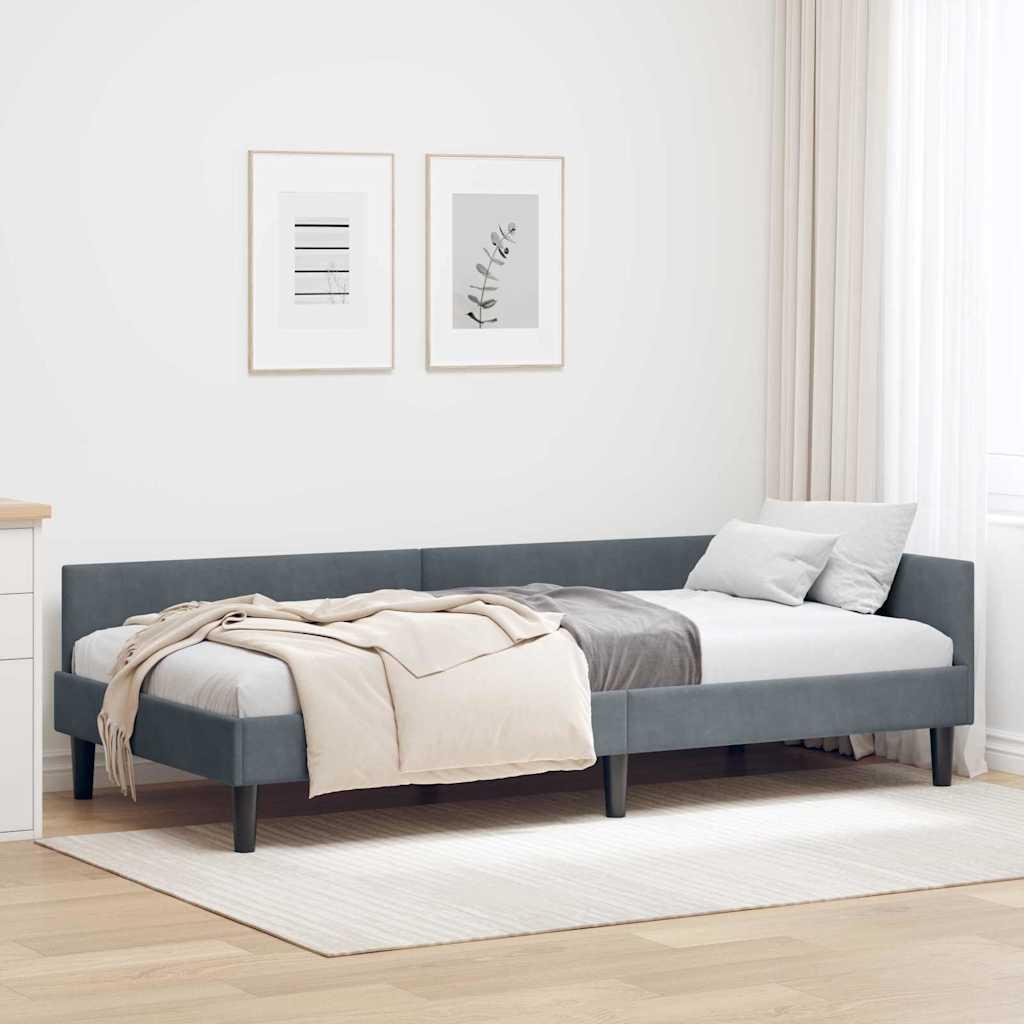 Hjørnesengramme Mørkegrå 100 x 200 cm Velour og konstrueret træ