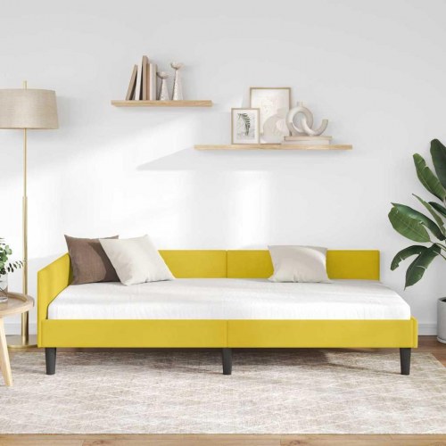Hjørnesengramme 90 x 200 cm i gul fløjl