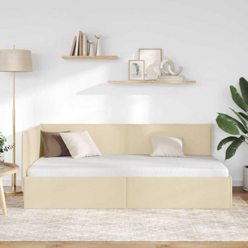 Hjørnesengramme i stof - creme, 90 x 200 cm