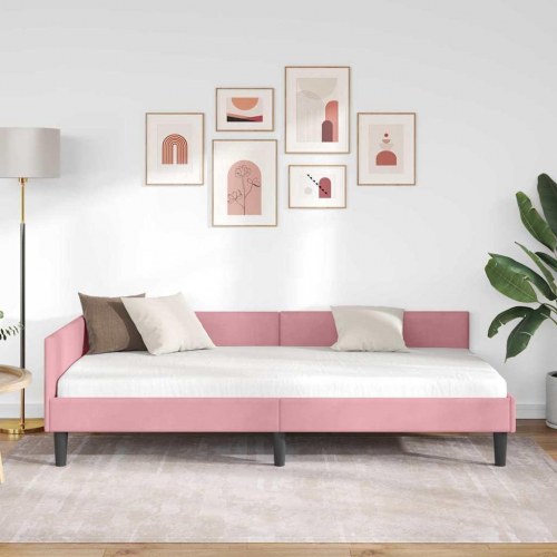 Hjørnesengramme i fløjl 90 x 190 cm - lyserød