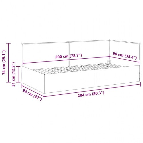 Hjørnesengramme 90 x 200 cm - sort stof