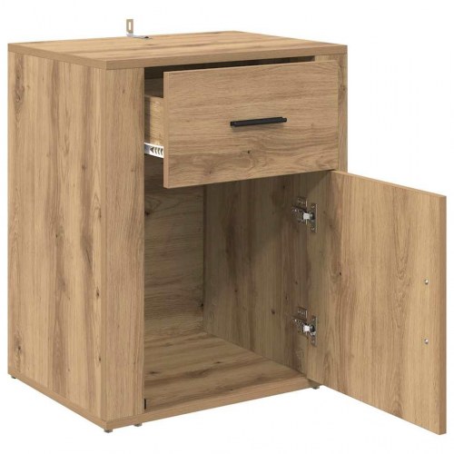 Sengebord i artisan egetræ med 1 skuffe og 1 dør - 35 x 50 x 60 cm